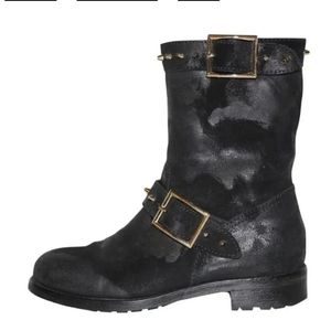 Jimmy Choo Black Combat Boots with Gold Accents
